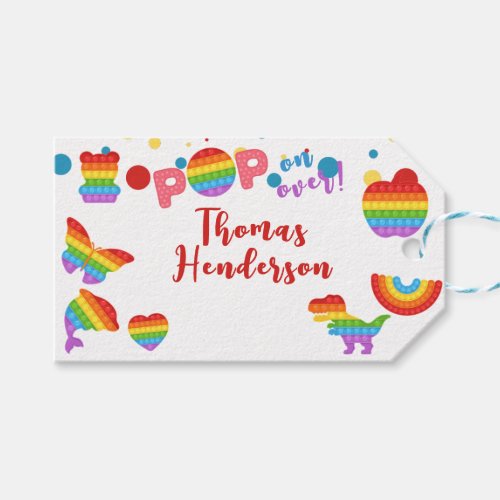 Pop on over Pastel pop it birthday kid Gift Tags