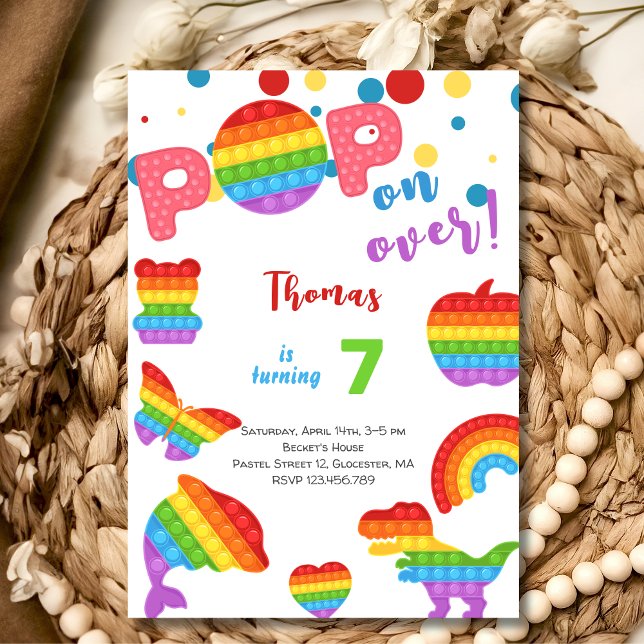 Pop on over! Pastel pop it birthday kid Invitation (Creator Uploaded)