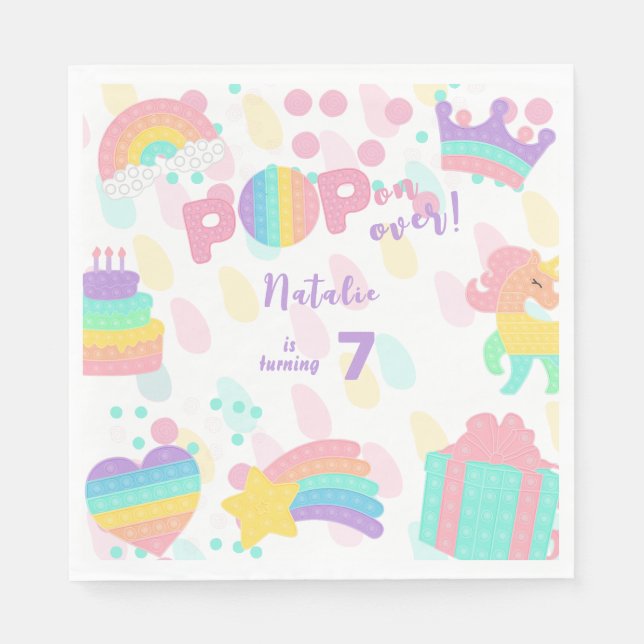 Pop on over! Pastel pop it birthday kid Napkins (Front)