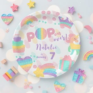 Pop on over! Pastel pop it birthday kid Paper Plates