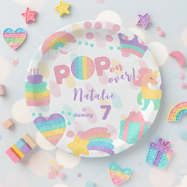 Pop on over! Pastel pop it birthday kid Paper Plates (Creator Uploaded)