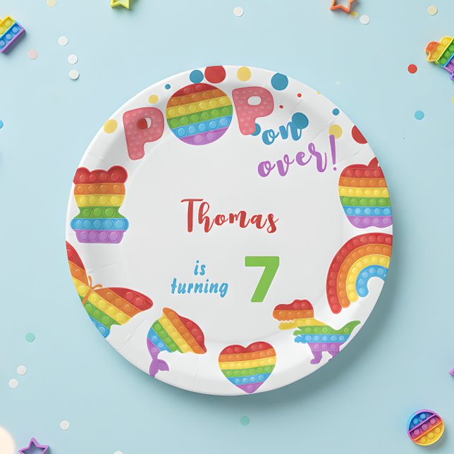 Pop on over! Pastel pop it birthday kid Paper Plates (Creator Uploaded)