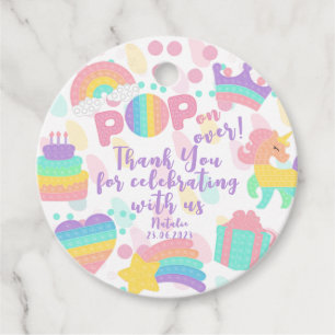 Pop on over! Pastel pop it birthday kid thank you Favor Tags