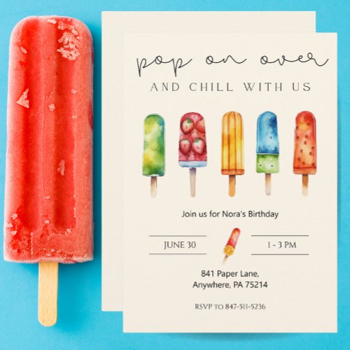 Pop on Over Popsicle Custom Birthday Invitation