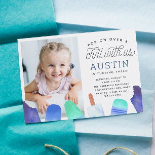 Pop On Over Popsicle Kids Birthday Party Photo Invitation