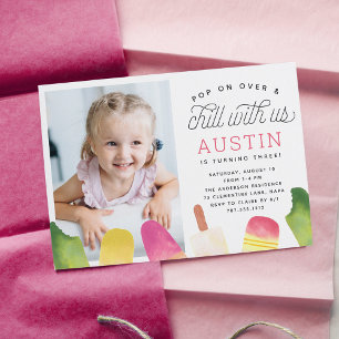 Pop On Over Popsicle Kids Birthday Party Photo Invitation
