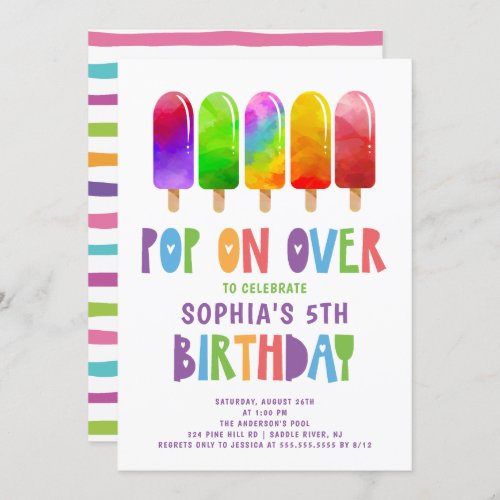 Pop On Over Popsicles Birthday Party Invitation