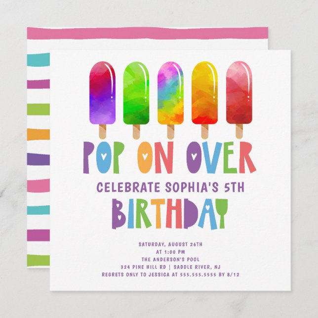 Pop On Over Popsicles Birthday Party Invitation (Front/Back)