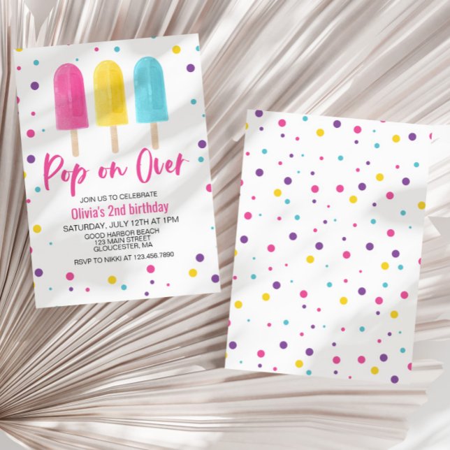 Pop on Over Rainbow Ice Pop Summer Birthday Invitation (Creator Uploaded)