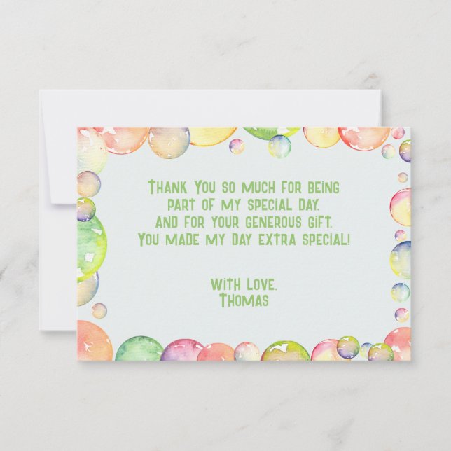 Pop on over! Soap bubbles birthday kid Thank You Card (Front)