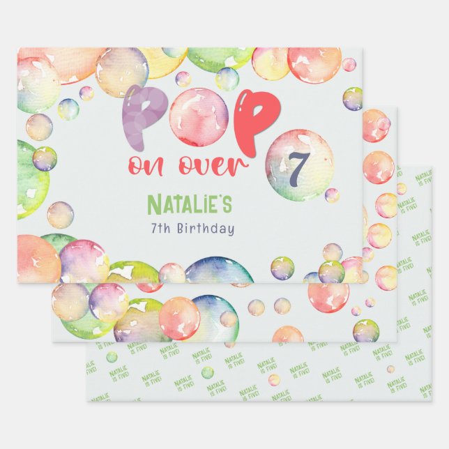 Pop on over! Soap bubbles birthday kid Wrapping Paper Sheets (Set)