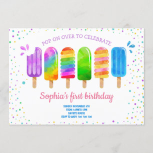Pop on Over Summer Ice Cream Girl Birthday Party Invitation