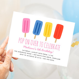 Pop On Over Summer Popsicle Kids Birthday Party Invitation
