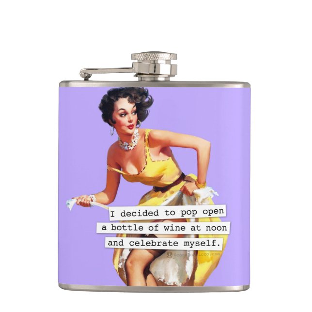 Pop Open a Bottle of Wine At Noon Flask (Front)