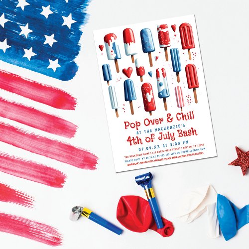 Pop Over and Chill Popsicle 4th of July Party Invitation
