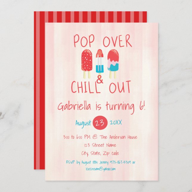 Pop Over & Chill Out Ice Pop Birthday Invitation (Front/Back)