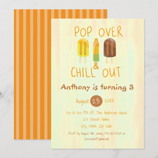 Pop Over & Chill Out Ice Pop Birthday Invitation (Front/Back)