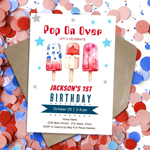 Pop Over Kids Summer Ice Pop 1st Birthday Invitation