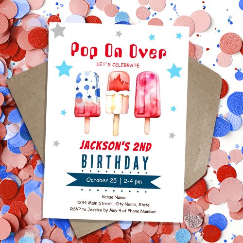 Pop Over Kids Summer Ice Pop 2nd Birthday Invitation