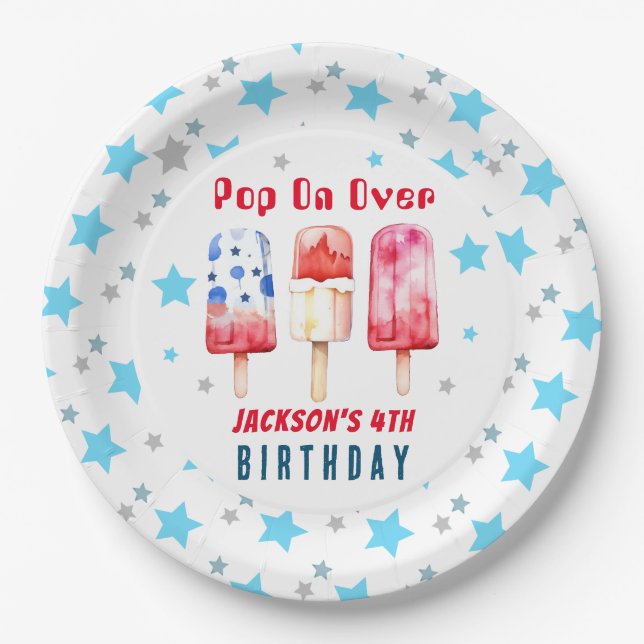 Pop Over Kids Summer Popsicle Birthday Paper Plates (Front)