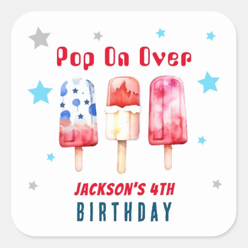 Pop Over Kids Summer Popsicle Birthday Square Sticker