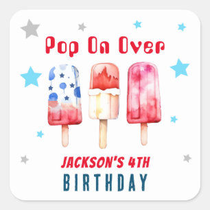 Pop Over Kids Summer Popsicle Birthday Square Sticker