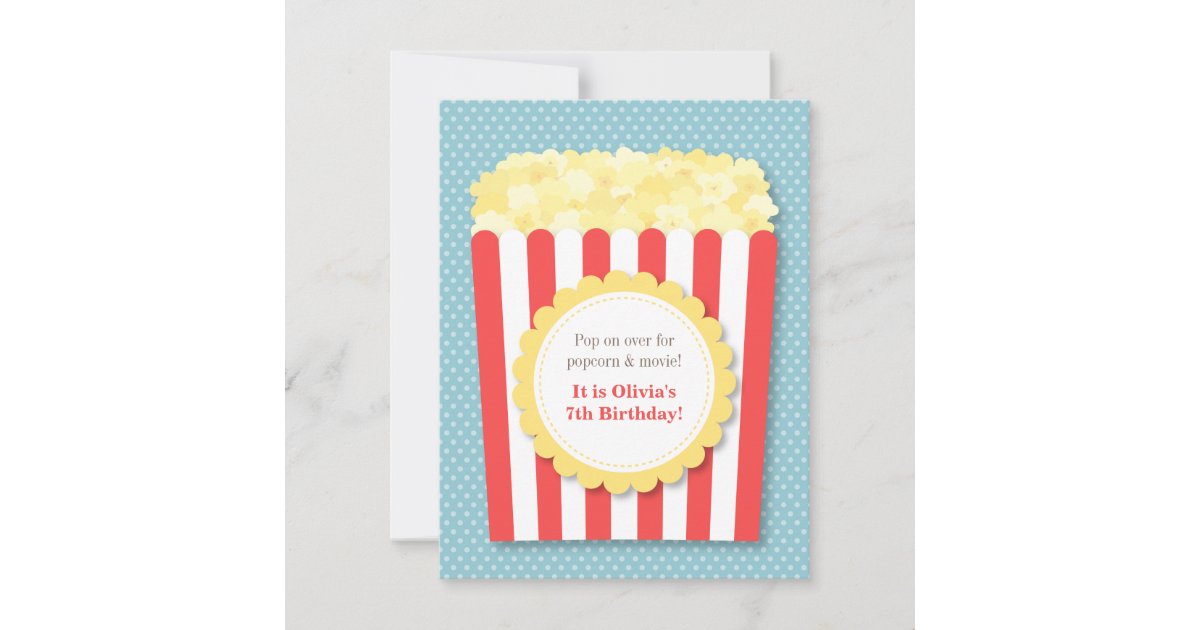 Pop Over Popcorn Movie Night Birthday Party Invitation | Zazzle