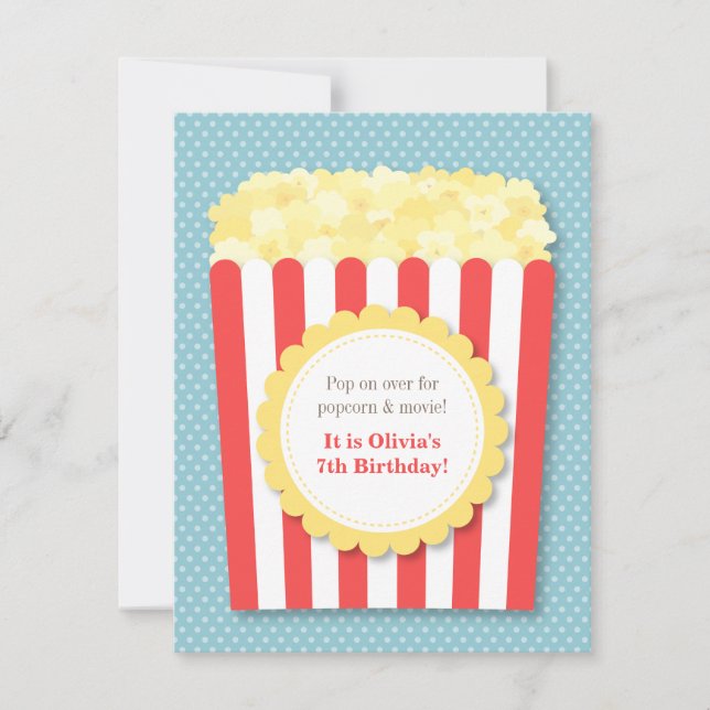 Pop Over Popcorn Movie Night Birthday Party Invitation (Front)