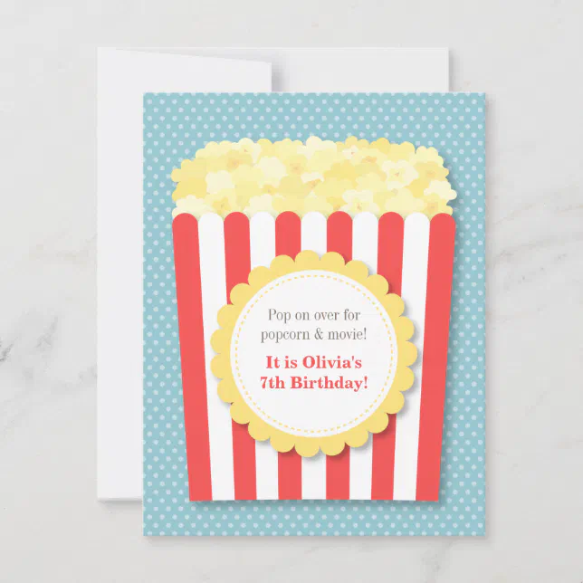 Pop Over Popcorn Movie Night Birthday Party Invitation | Zazzle