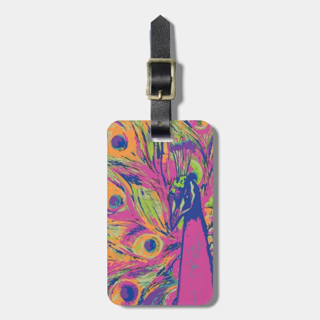 Pop Peacock Luggage Tag (Front Vertical)