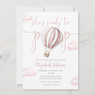 Pop Pink Balloon Girl QR Code Photo Baby Shower Invitation