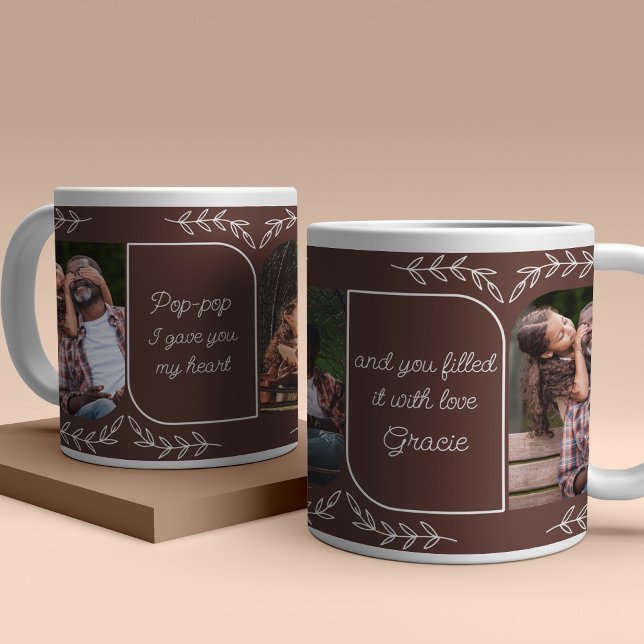 Pop-pop 3 Vertical Photo Loving Words Personalized Giant Coffee Mug (Creator Uploaded)
