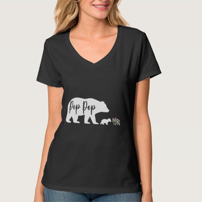 Pop Pop Bear Autism Awareness Love Support Family  T-Shirt (Front)