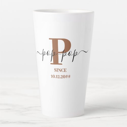 Pop_Pop Elegant Script Monogram Brown White Latte Mug