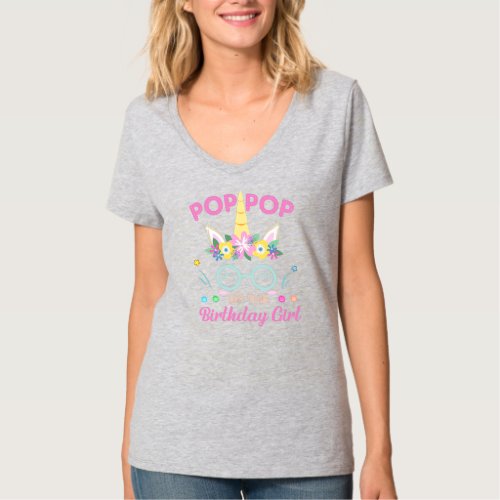 Pop Pop Of The Birthday Girl Flower Unicorn T_Shirt