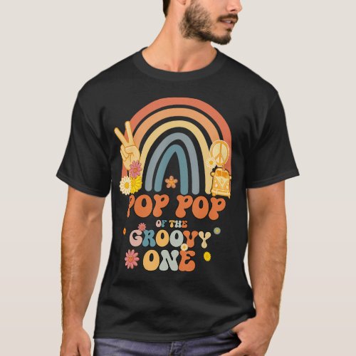 Pop Pop of the Groovy One Rainbow Boho Birthday Pa T_Shirt