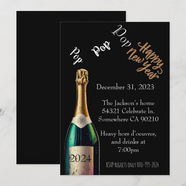 Pop pop pop New Years Eve Invitation (Front/Back)