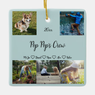 Pop Pop's Crew Custom 5 Photo Grid, Green Ceramic Ornament