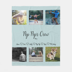 Pop Pop's Crew Custom 6 Photo Grid  Fleece Blanket