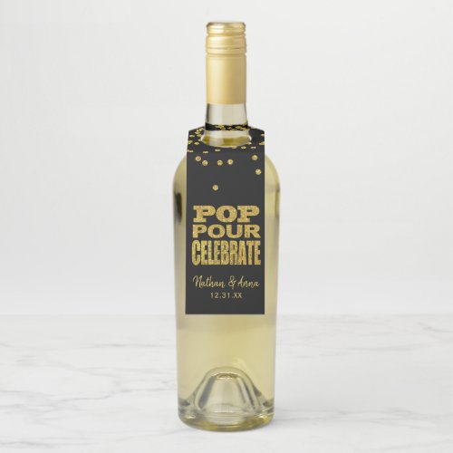 Pop Pour Celebrate  Faux Gold Glitter Bottle Hanger Tag