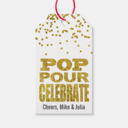 Pop Pour Celebrate Gold Faux Glitter Custom Wine Gift Tags