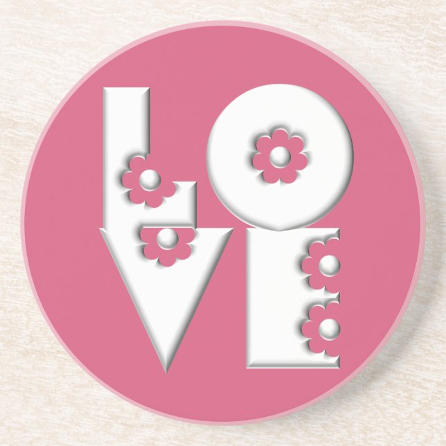 Pop Puffy Floral LOVE Square Coaster (Front)