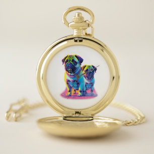 Pop Pugs in Pink Pocket Watch