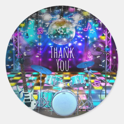 POP Rock STAR DANCE PARTY Birthday Musical Favor Classic Round Sticker