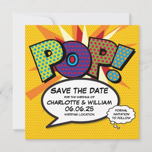 POP Save the Date Fun Retro Comic Book Pop Art