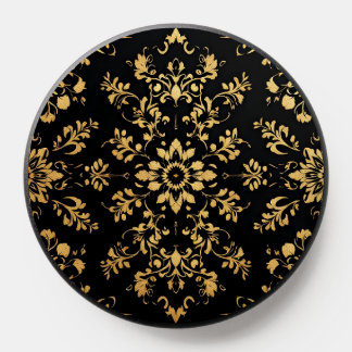 Pop socket phone holder black gold yellow pattern