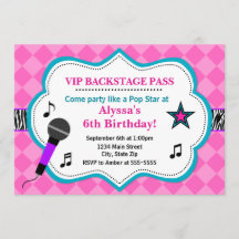 girl birthday invitation pop star birthday invitation-music birthday invitation Rock Star-Concert ticket birthday invitation