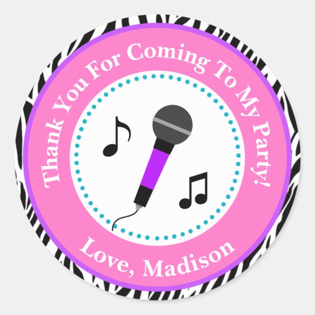 Pop Star Birthday Party Favor Stickers (Front)