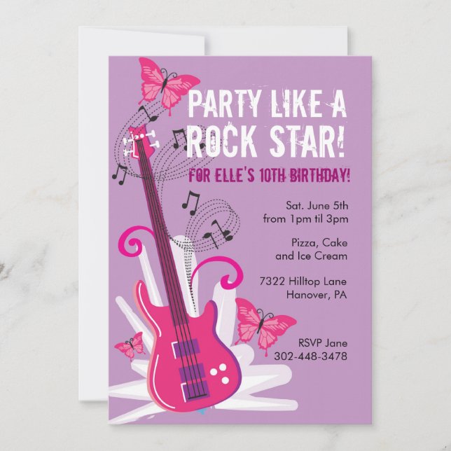 Pop Star Birthday Party Invitation (Front)