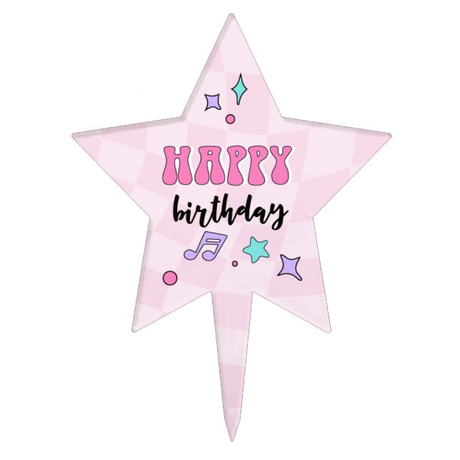 Pop Star Birthday Party Star Cake Topper Pick (Front)